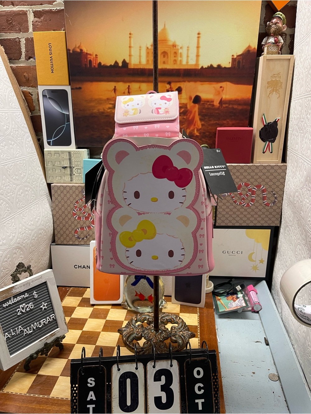 Loungefly Hello Kitty & Mimmy White Teddy Bear Mini Backpack& Wallet nwt